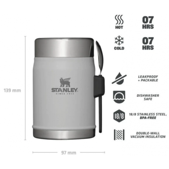 Termos cu lingura, Stanley, Otel, 9x13.7 cm, 0.4 l, Gri Termos cu lingura, Stanley, Otel, 9x13.7 cm, 0.4 l, Gri