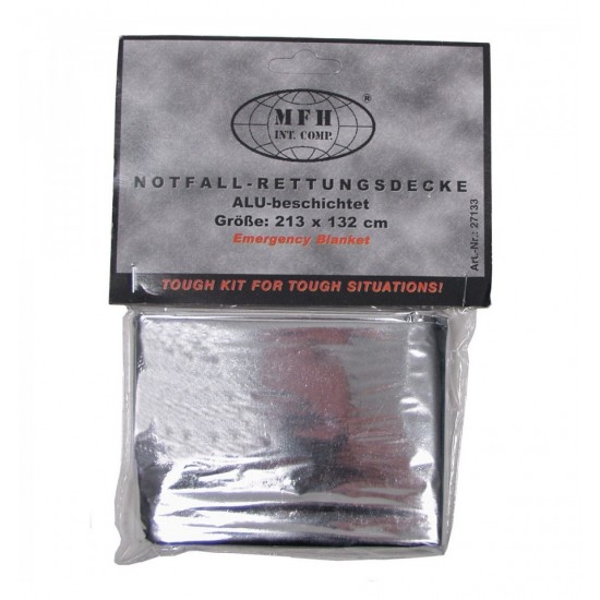 Folie supravietuire 213 x 132 cm, 50 grame argintie pentru accidente, soc, arsuri, semnalizare Folie supravietuire 213 x 132 cm, 50 grame argintie pentru accidente, soc, arsuri, semnalizare