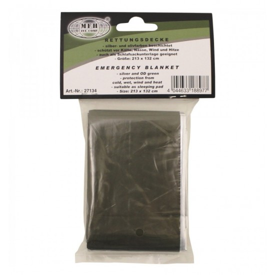 Folie supravietuire, accidente, soc, arsuri, semnalizare kaki, 213 x 132 cm, 100 grame MFH Folie supravietuire, accidente, soc, arsuri, semnalizare kaki, 213 x 132 cm, 100 grame MFH