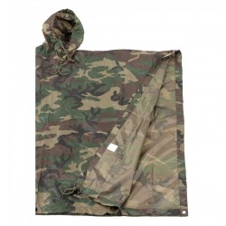 Poncho impermeabil rip stop camuflaj woodland MFH, cu husa transport