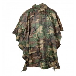 Poncho impermeabil rip stop camuflaj woodland MFH, cu husa transport